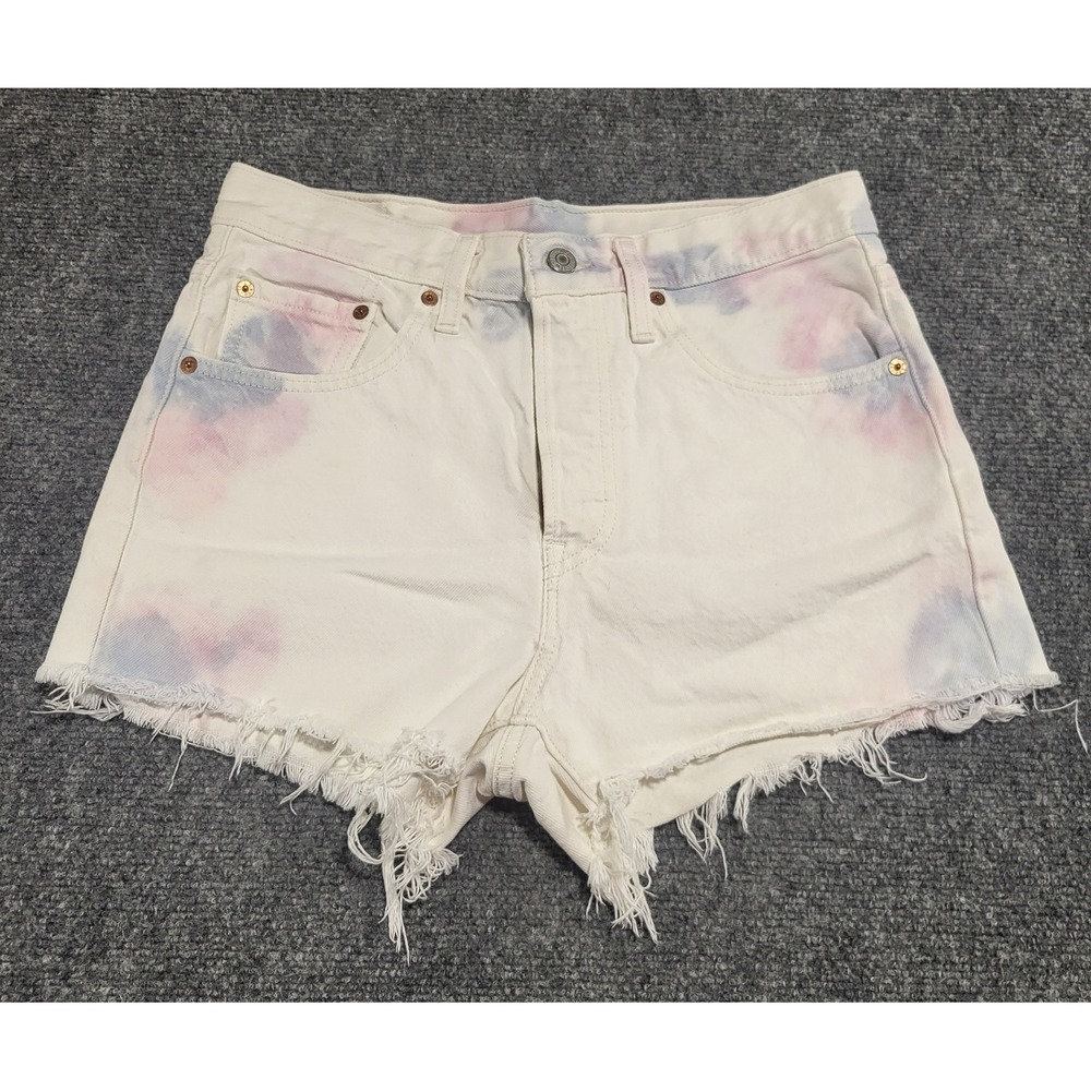 Levis 501 Original Woman's Tie Dye High Rise Denim White Pink Blue Shorts Sz W27